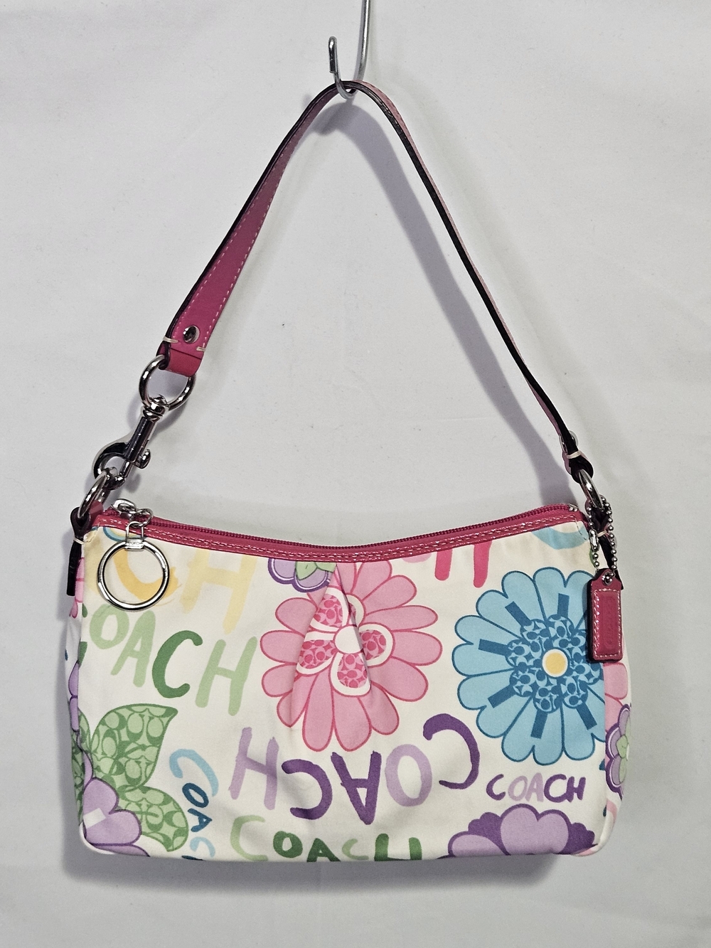 Vintage Y2K Coach Poppy Scribble Floral Crescent Hobo Bag Daisy Graffiti Pink